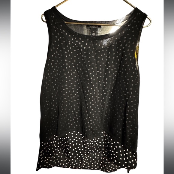 White House Black Market Polka Dot Top With Sheer Overlay Medium Cute Preppy Mom - Picture 1 of 5